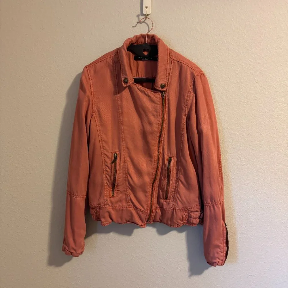 Max Jeans Moto Jacket Women’s XS Rusty Coral Lightweight Asymmetrical Zip-Up - Picture 6 of 6